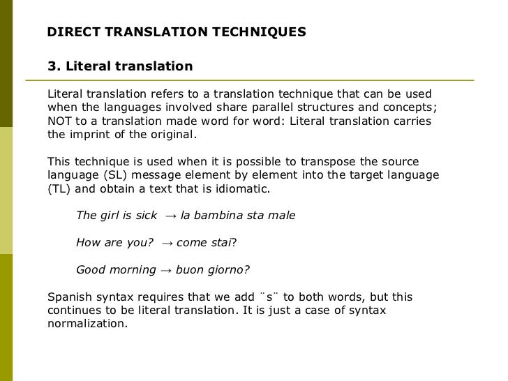 A description of literal translation what is literal translation explain with example